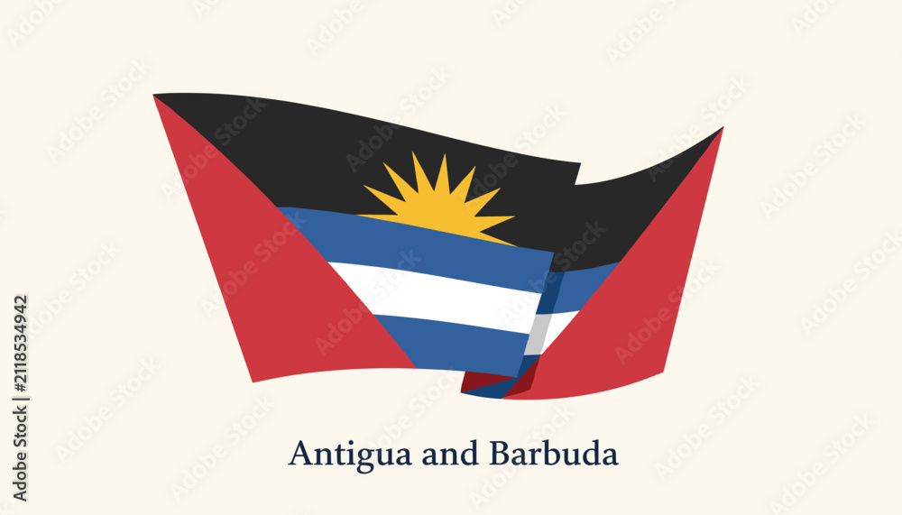 Obraz premium Flag of Antigua and Barbuda waving gracefully as a piece of cloth against a light background representing national pride and identity.