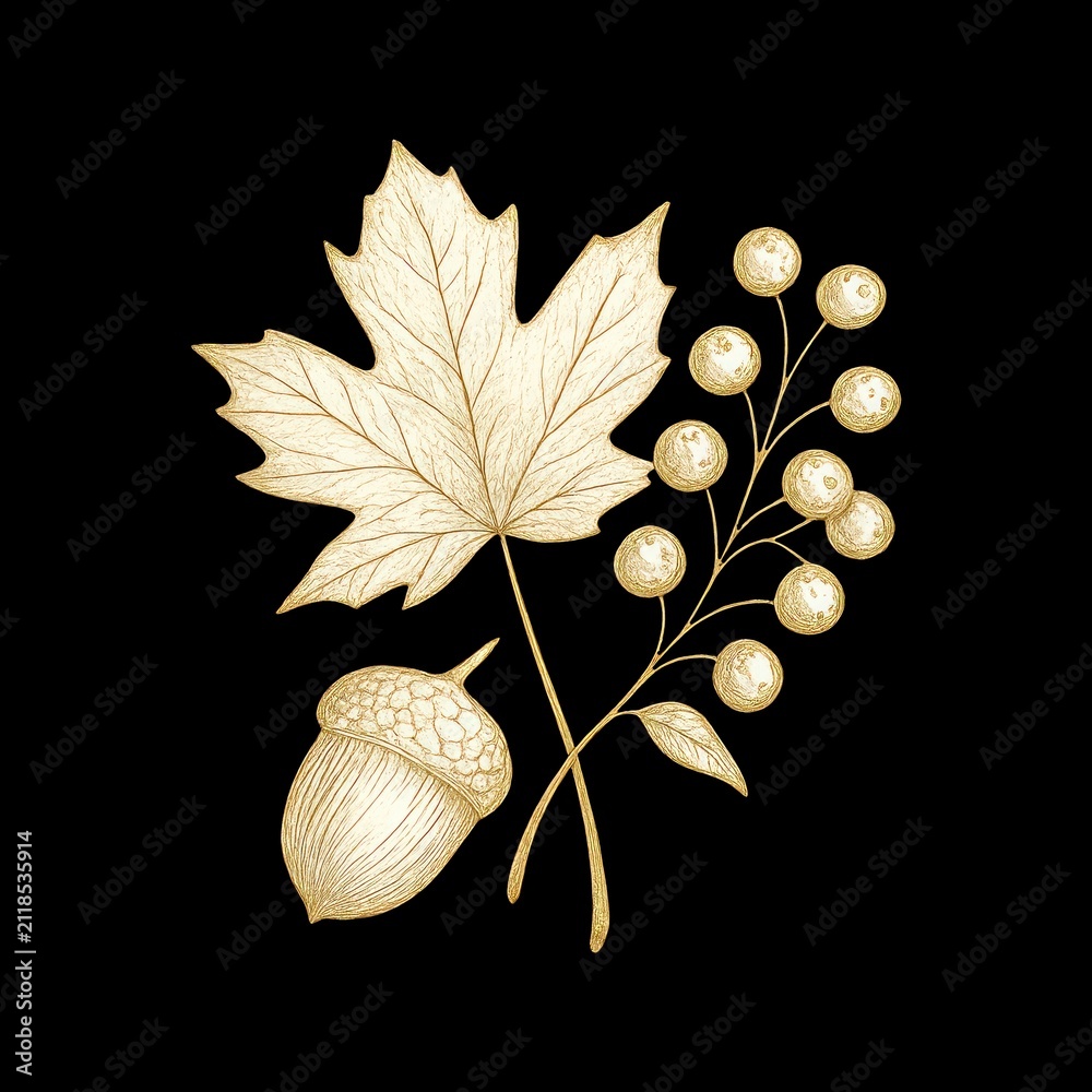 Obraz premium Elegant botanical illustration with gold.