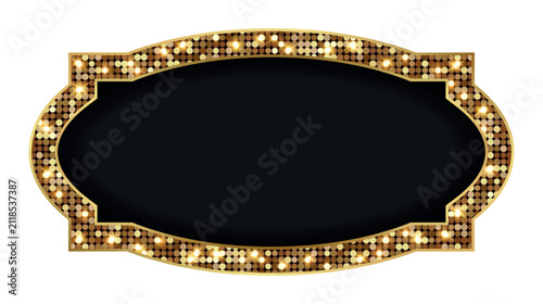 Premium, luxury gold frame with glitter, sequins, rhinestones. Empty text box for award, gift card, emblem, label isolated on transparent background. Vector illustration EPS10