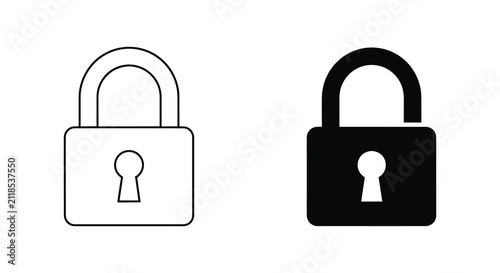 Padlock Shapes In Black And White Linear Silhouette