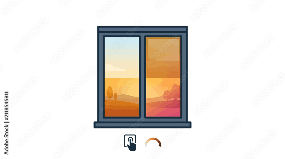 Fototapeta premium Window View Sunset Landscape Vector Illustration Home Interior Decor