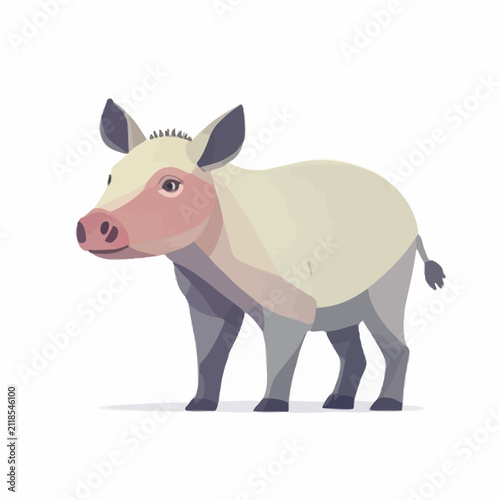 Pig-like animal, a charming stylized illustration featuring light beige and pink tones, stands alone on a pure white canvas, ideal for children's media and educational materials.