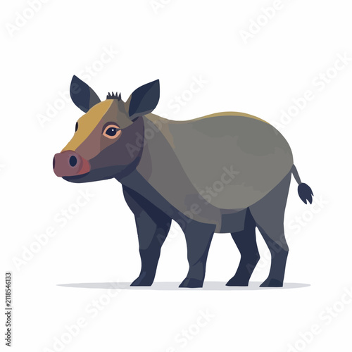 Wild boar, depicted in a stylized illustration, stands on a plain white background, showcasing its stocky body and distinctive snout in a clean, isolated presentation.