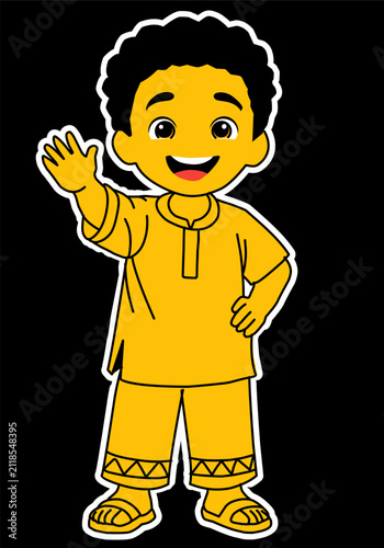 Cute African Boy Waving Hand Cartoon Character Isolated Vector Illustration