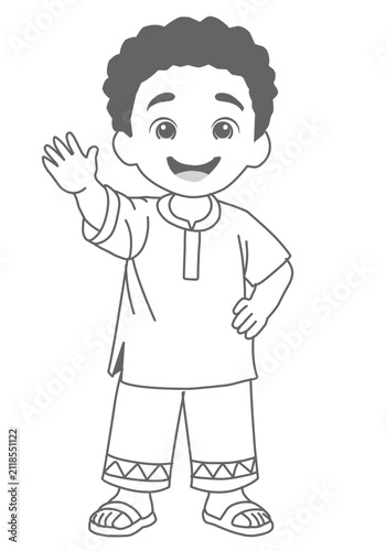 Cute African Boy Waving Hand Cartoon Character Isolated Vector Illustration