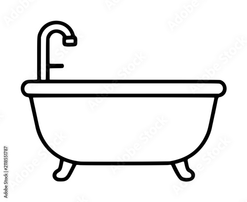 Photography Minimalist hand-drawn bathtub line art vector icon, featuring a clawfoot tub wit