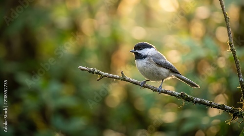 Bild auf Leinwand Black-capped chickadee perched on a tree branch