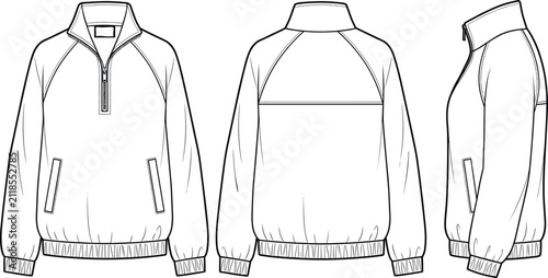 Cuadro en lienzo Mens half zip raglan sleeve pullover sweatshirt technical fashion flat sketch ve