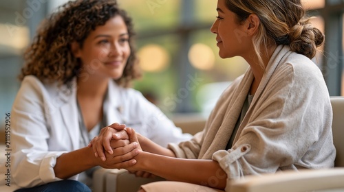 National Psychiatric Technician Appreciation Day: a compassionate psychiatric technician sitting beside a patient in a calm hospital day room, gentle supportive body language