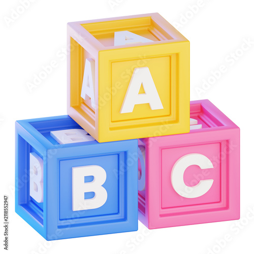 3D rendering colorful ABC alphabet toy blocks icon for preschool learning