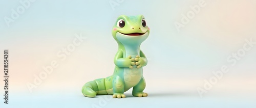 Cute cartoon lizard character standing on plain background