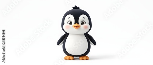 Cute cartoon penguin character illustration with white background