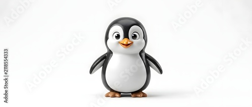 Cute cartoon penguin character standing against a white background
