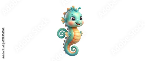 Cute cartoon seahorse illustration isolated on white background
