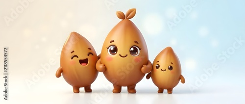 Cute cartoon seed characters smiling together as a family