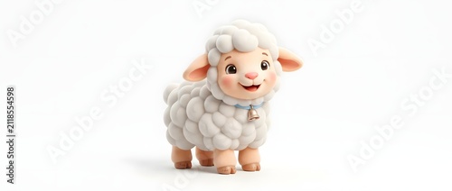 Cute cartoon sheep with fluffy wool and bell