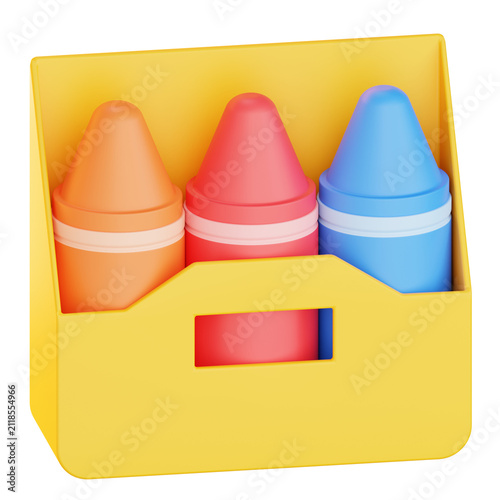 3D rendering colorful crayon box icon for school art education