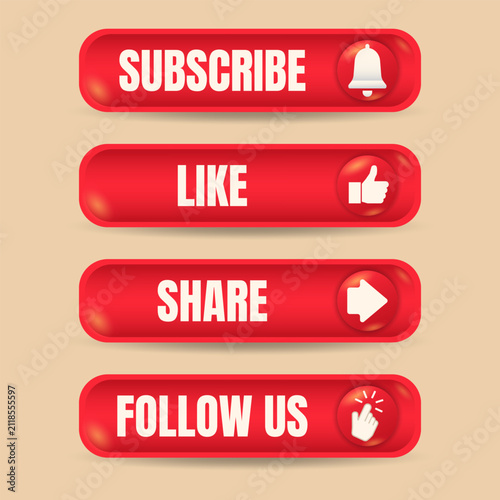 Red Glossy Social Media Action Buttons Vector