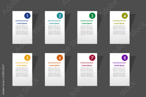 infographic elements template, business concept with 8 steps, rectangle shapes design with multi  color label for workflow layout, diagram, annual report, vector