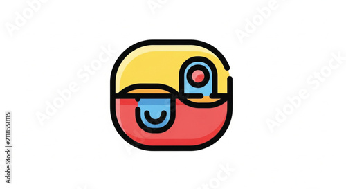 Abstract colorful geometric shape with bold outline and flat shading, modern design element