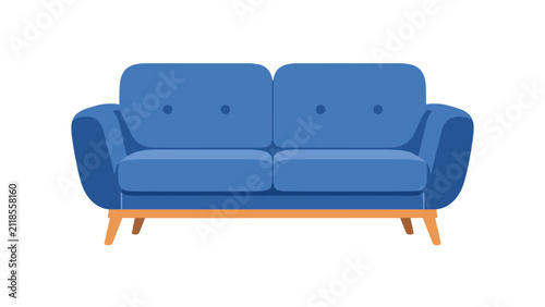 Foto Blue modern sofa with wooden legs isolated on white