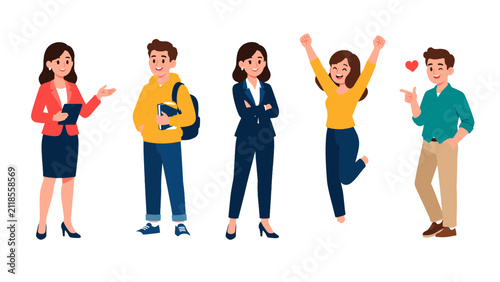 Cartoon group of smiling business and student characters