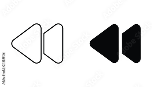Bild auf Leinwand Fast backward rewind icons in outline and filled styles for media playback contr