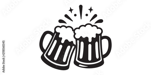 Fotografie Clinking Beer Mugs Vector Icon Set for Oktoberfest, Cheers, Pub, Bar and Celebra