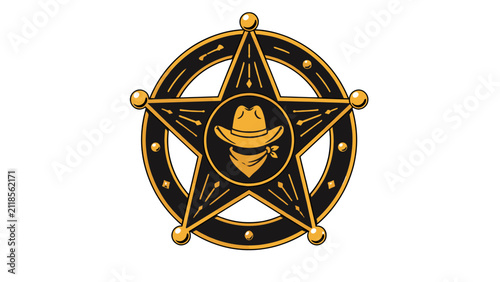 Foto Golden sheriff star badge with cowboy hat and bandana emblem