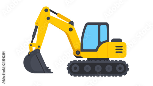 Foto Yellow tracked excavator vector illustration isolated on white