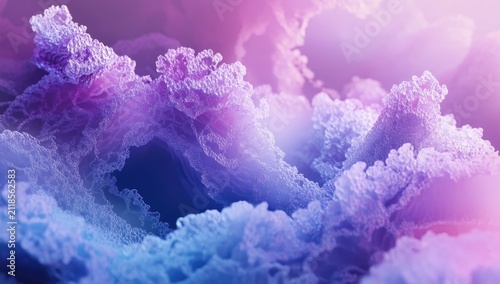 3D render of an abstract background with wavy, colorful shapes on a purple-blue gradient.