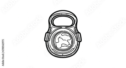 Bold Black Outline Illustration of a Retro Scuba Diving Mask or Goggles