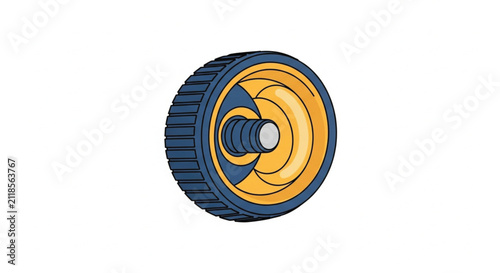 Bold Blue Tire with Yellow Inner Ring and Black Outline, Vector Graphic