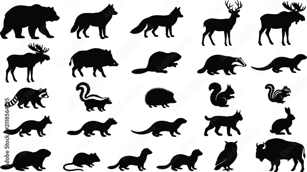 Obraz premium Wild Forest Animal Silhouettes Vector Bundle
