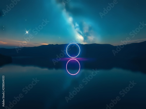 Blue Sky and Cloud Reflection on Water Surface Creating Abstract Nature Landscape with Bubble Sphere Earth and Environmental Concept