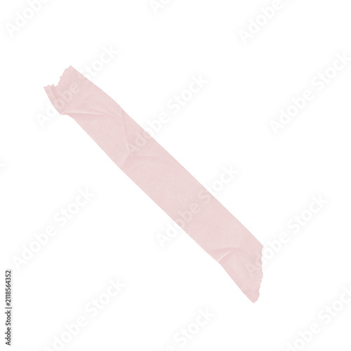 Pink Torn Washi Tape Strip Diagonal Long Adhesive Masking Tape Abstract on White Background