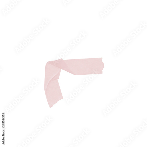 Pink Torn Washi Tape Strip Curved Long Adhesive Masking Tape Abstract on White Background