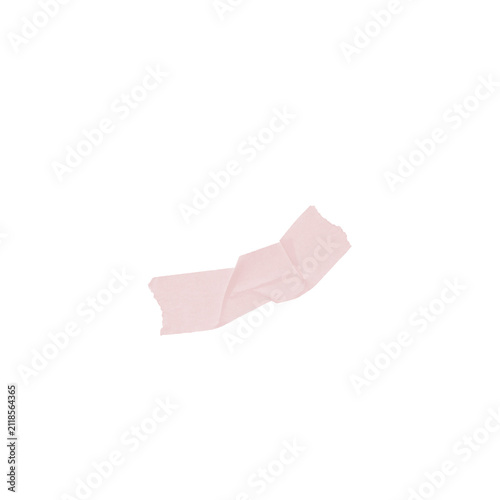 Pink Torn Washi Tape Strip Twisted Adhesive Masking Tape Abstract on White Background