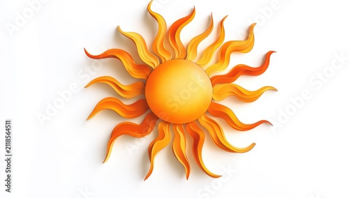 3D sun clipart on a white background, with flames around the sun, in a top-down view.
