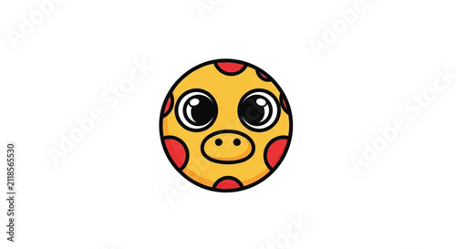 Cute Yellow Monster with Big Eyes and Red Spots, Bold Outline Illustration