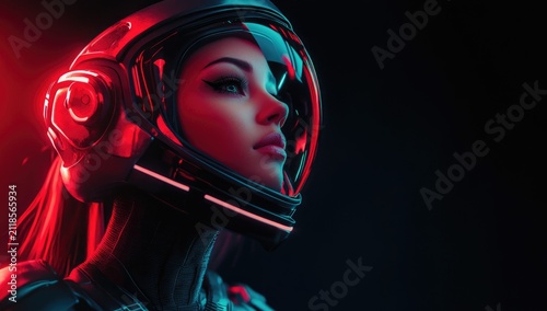 A beautiful woman in the style of Cyberpunk, portrait, close-up, black background