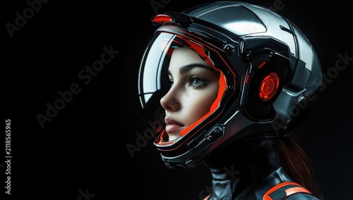 A beautiful woman in the style of Cyberpunk, portrait, close-up, black background