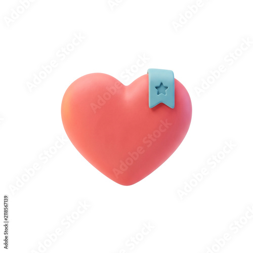 3D Rendered Red Heart Icon with Blue Star Bookmark for Ecommerce and Social Media