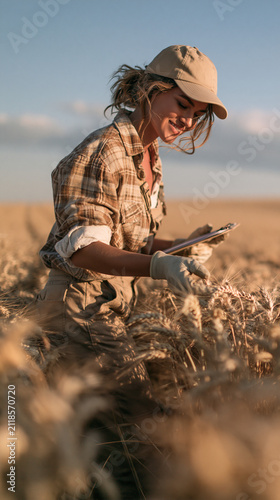 Farmer Woman Checking Wheat...