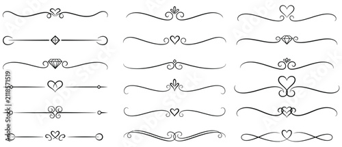 Collection of decorative flourishes and ornaments with hearts and diamonds divider swirl