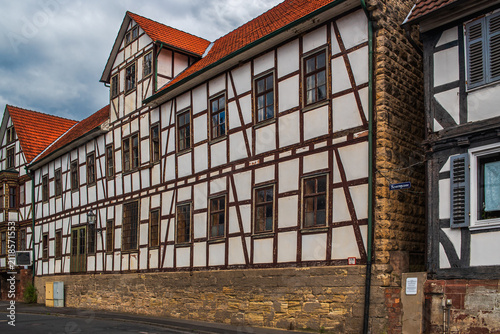 Traditional half timbered house exterior on street in Wanfried Hessen