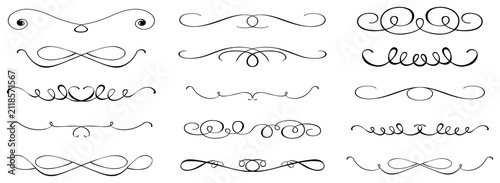 Collection of decorative flourishes and swirls with transparent background, ornate vintage