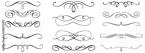 Collection of black flourishes and swirls on white background, decorative ornate vintage