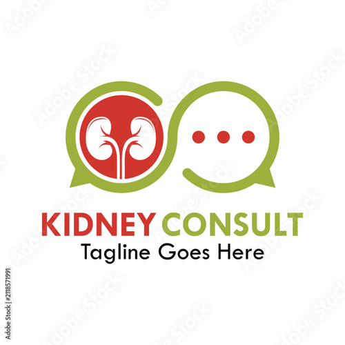 Kidney consult logo with chat bubble and kidney organs, ideal for nephrology clinic, medical consultation, and health service.