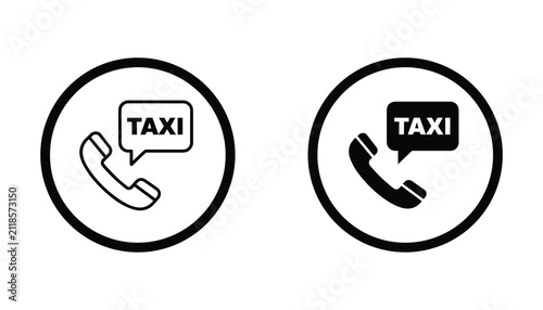 Fotografía Taxi service phone call icon set with speech bubble and telephone receiver in ou
